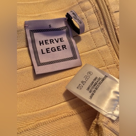 Herve Leger Metallic Gold Dress Bodycon Rayon - Picture 6 of 8